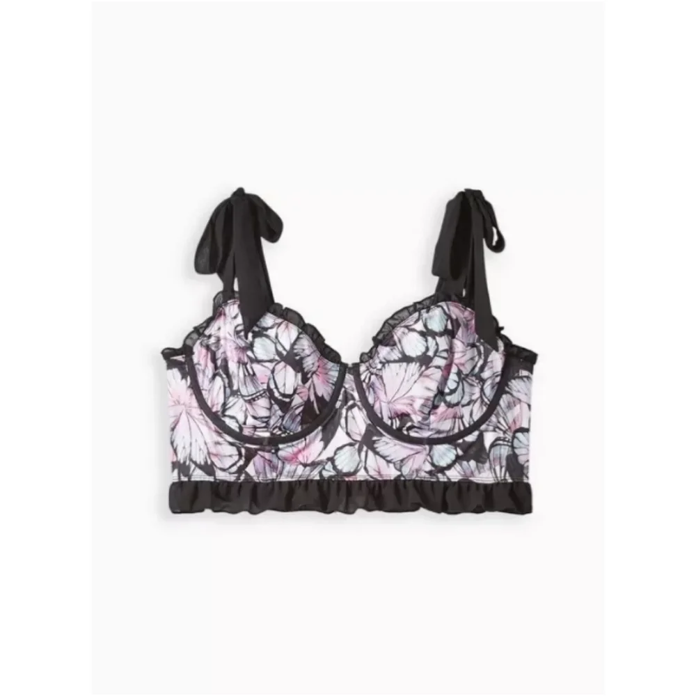 torrid | Satin Ruffle Underwire Bra and Satin Ruffle High-Rise Thong Panty Set - Picture 7 of 10